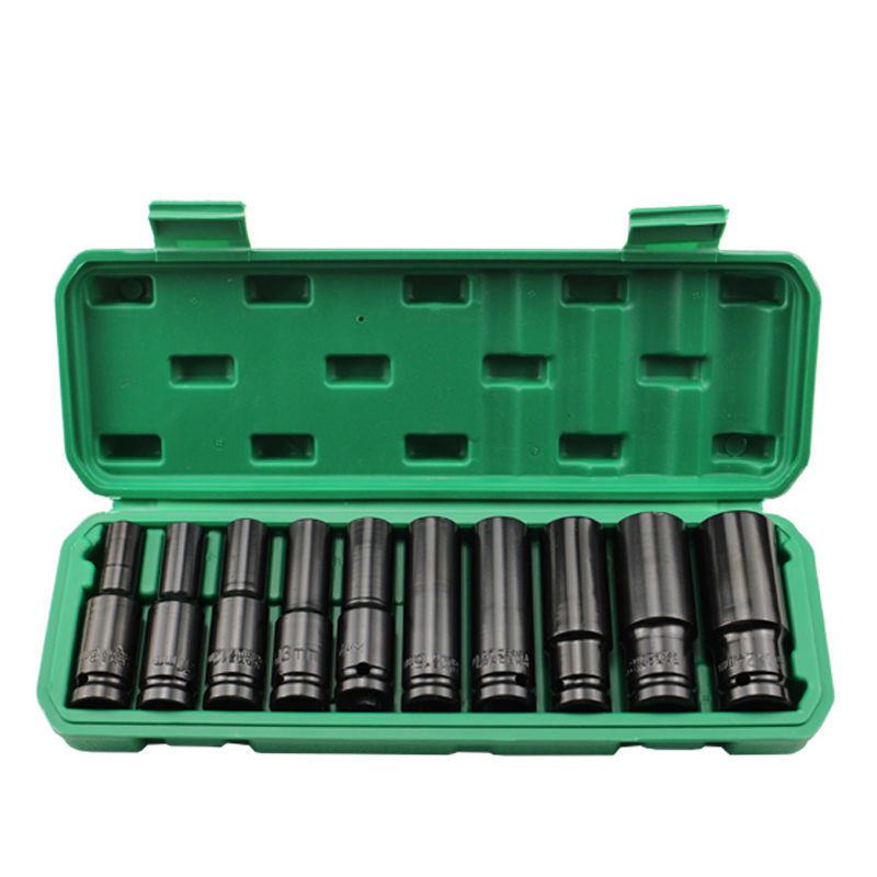 10 PCS 1/2" Drive Deep Impact Socket Set 8mm-24mm Metric Cr-V 6 Point Deep Impact Socket Tire Removal Tools with Storage Case