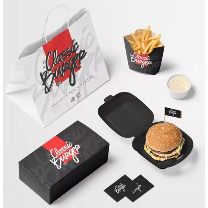 Kraft Corrugated Sandwich Pizza Burger French Fries Bento Box Chicken Cookie Packaging with Sauce Cup Divider