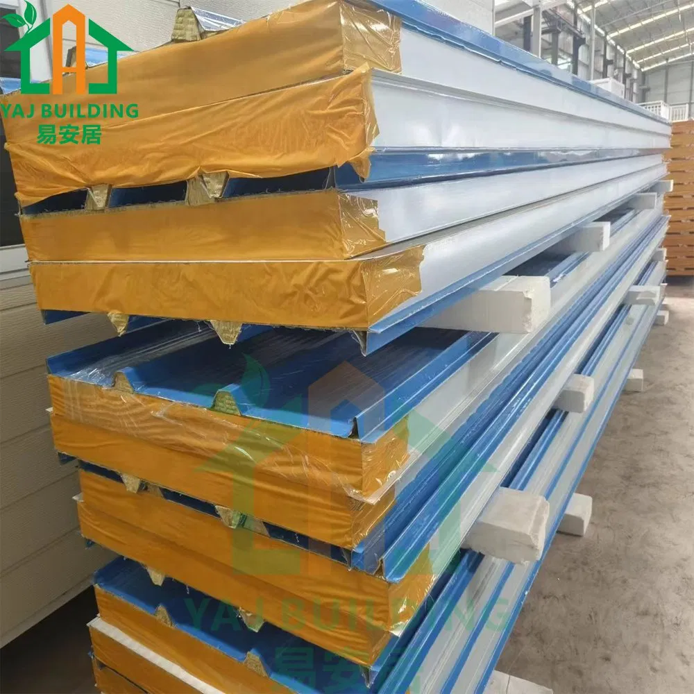 50mm PU/PIR Edge Rock Wool Sandwich Panel for Wall Steel Structure Construction Building Material