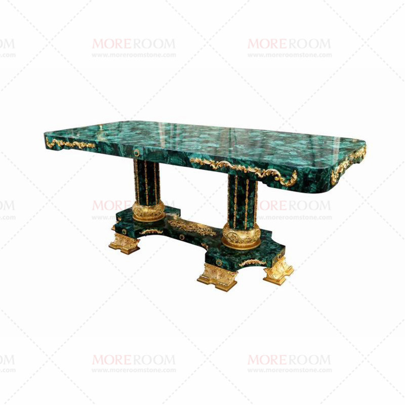 Luxury Villa Furniture Bronze Metal Mounted Malachite Green Marble Stone Countertop