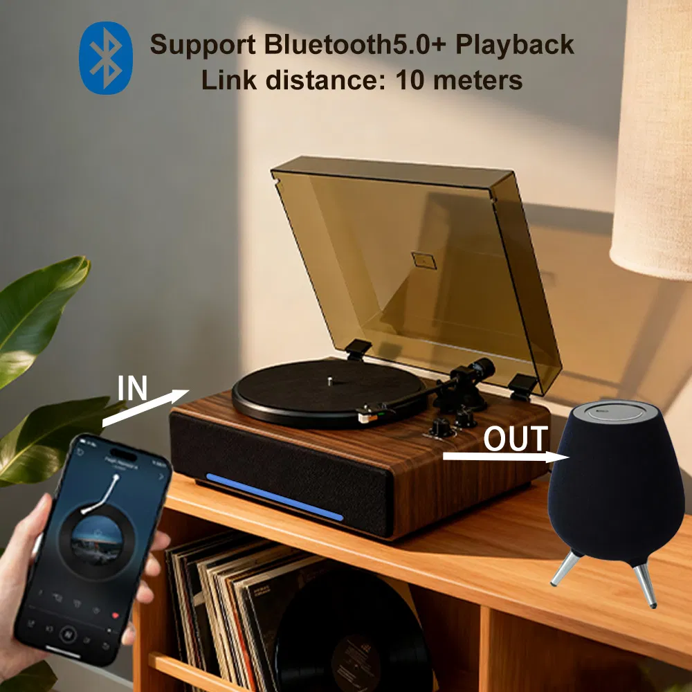 Modern at-3600L Moving-Magnet Record Player 33 45 Rpm Adjustable Metal Turntable HiFi Bluetooth Speaker Lp Vinyl Record Player