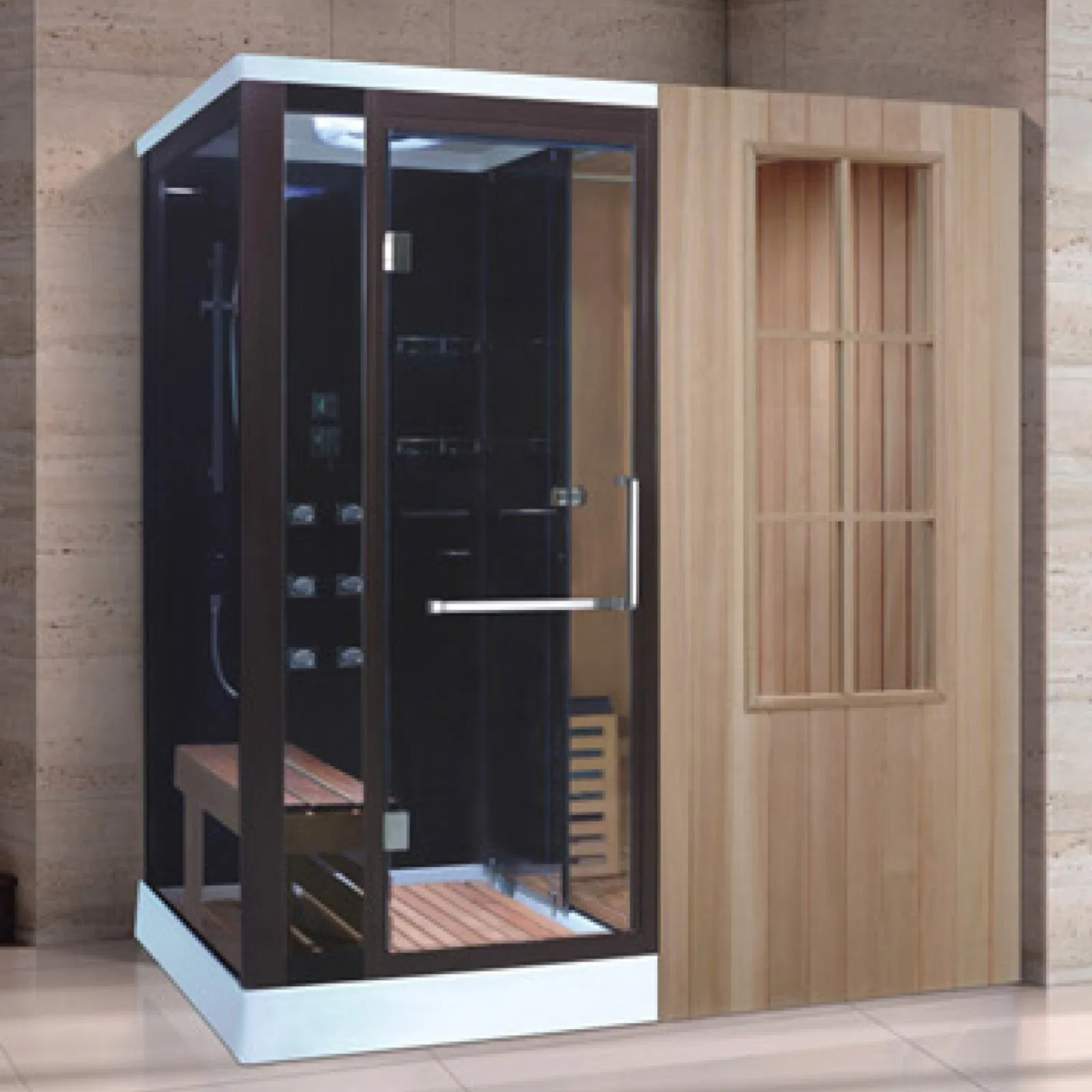 Wood Sauna Bath Shower Cabin Combination Dry and Wet Steam Room