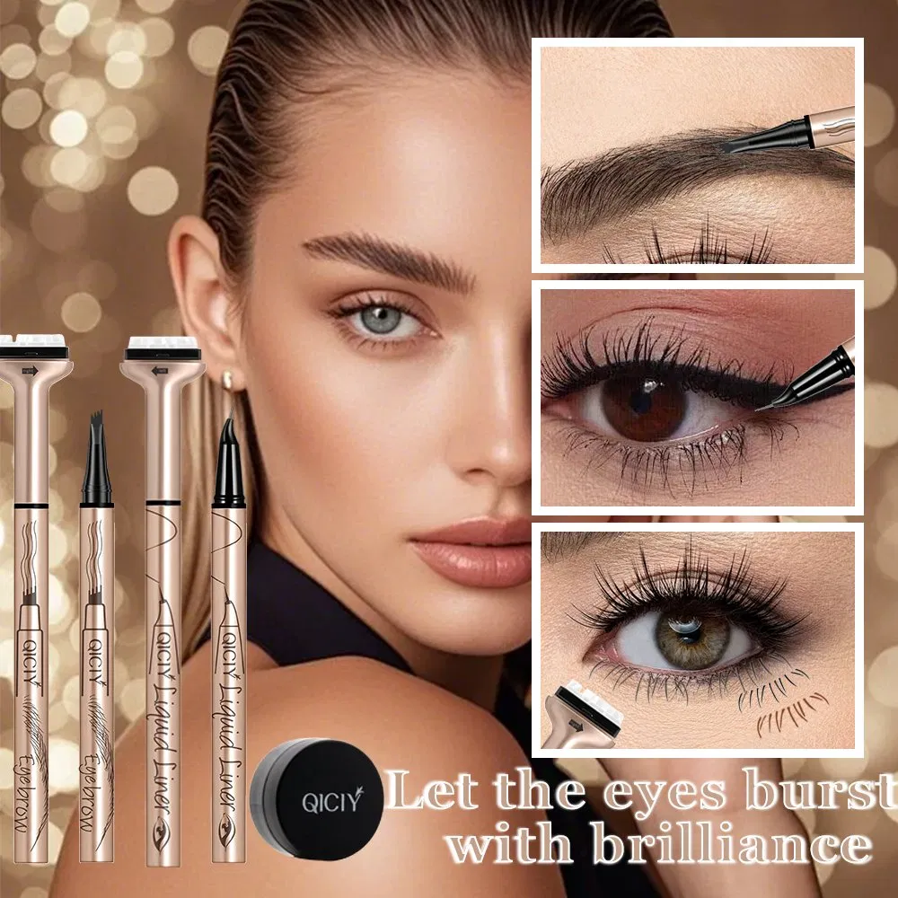5g Eyeliner Pen+4 Fork Eyebrow Pen+Lower Eyelash Seal Makeup Set