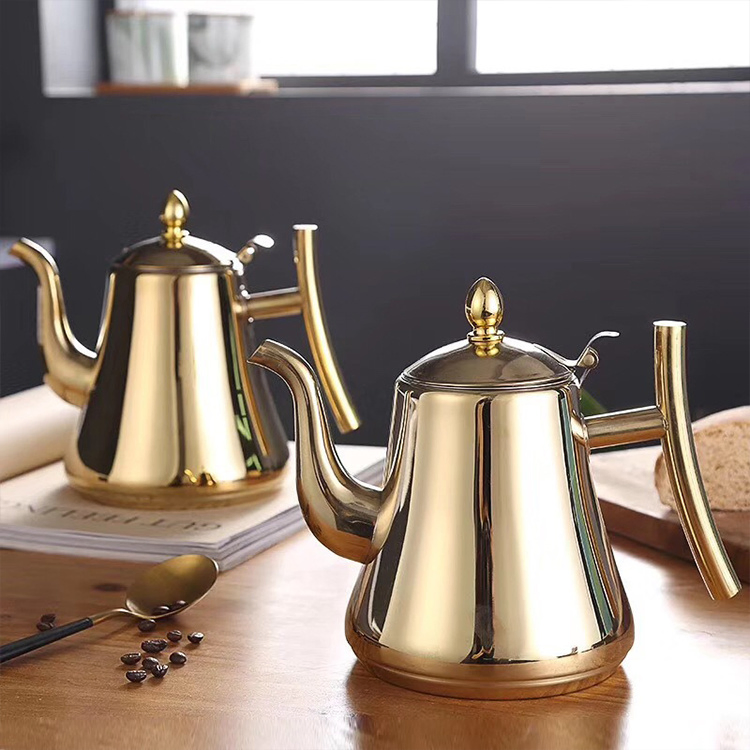Stainless Steel Coffee Kettle Multicolor Tea Pot 420ml 1.0L/1.5L/2.0L Capacity Gold & Sliver Tea Water Kettle