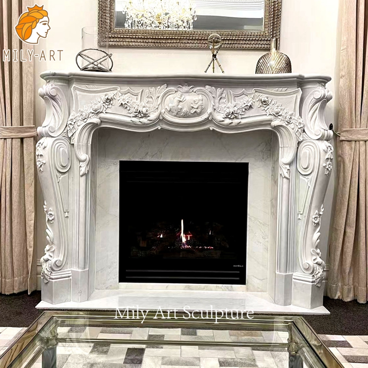 Fine Carving Natural Stone Decorative French Marble Fireplace Surround