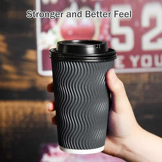 Biodegradable Disposable Coffee Paper Cup Ripple Wall Paper Coffee Cups with Lids