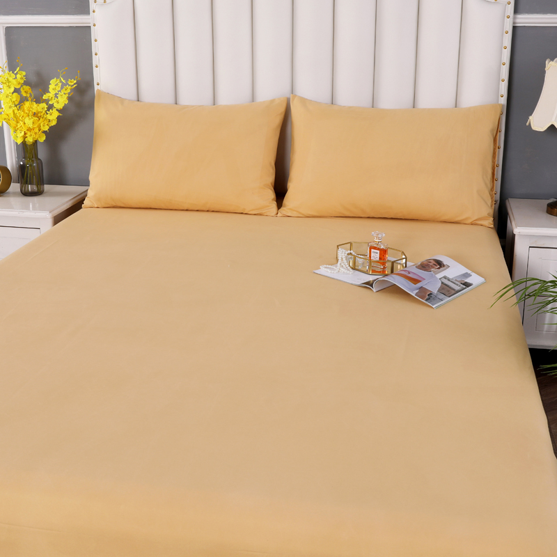 Yellow Polyester 3 Piece King & Queen Size Plain Bedding Sheet Set with Elastic All Around for Home