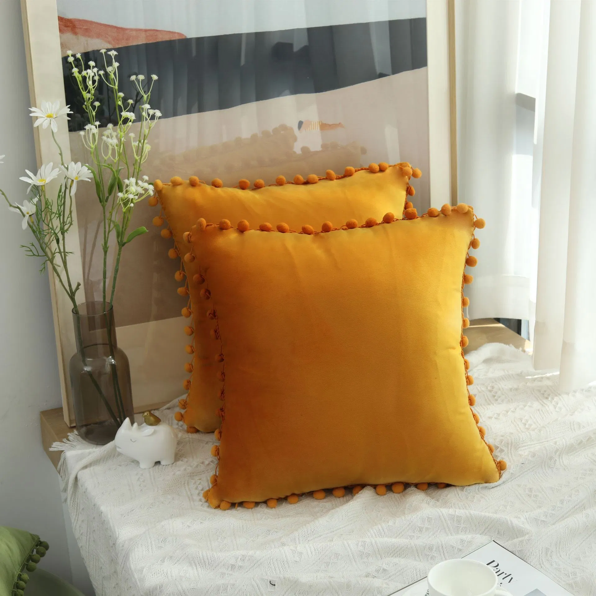 Throw Pillow Covers POM POM 18X18 Set of 2, Decorative Pillow Cases Bed Sofa Couch
