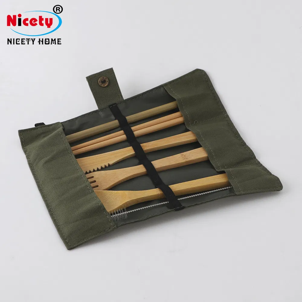 Wholesale Travel Outdoors 6PCS Bamboo Eco-Friendly Tableware Sets with Chopsticks Knife Fork Straw Spoon