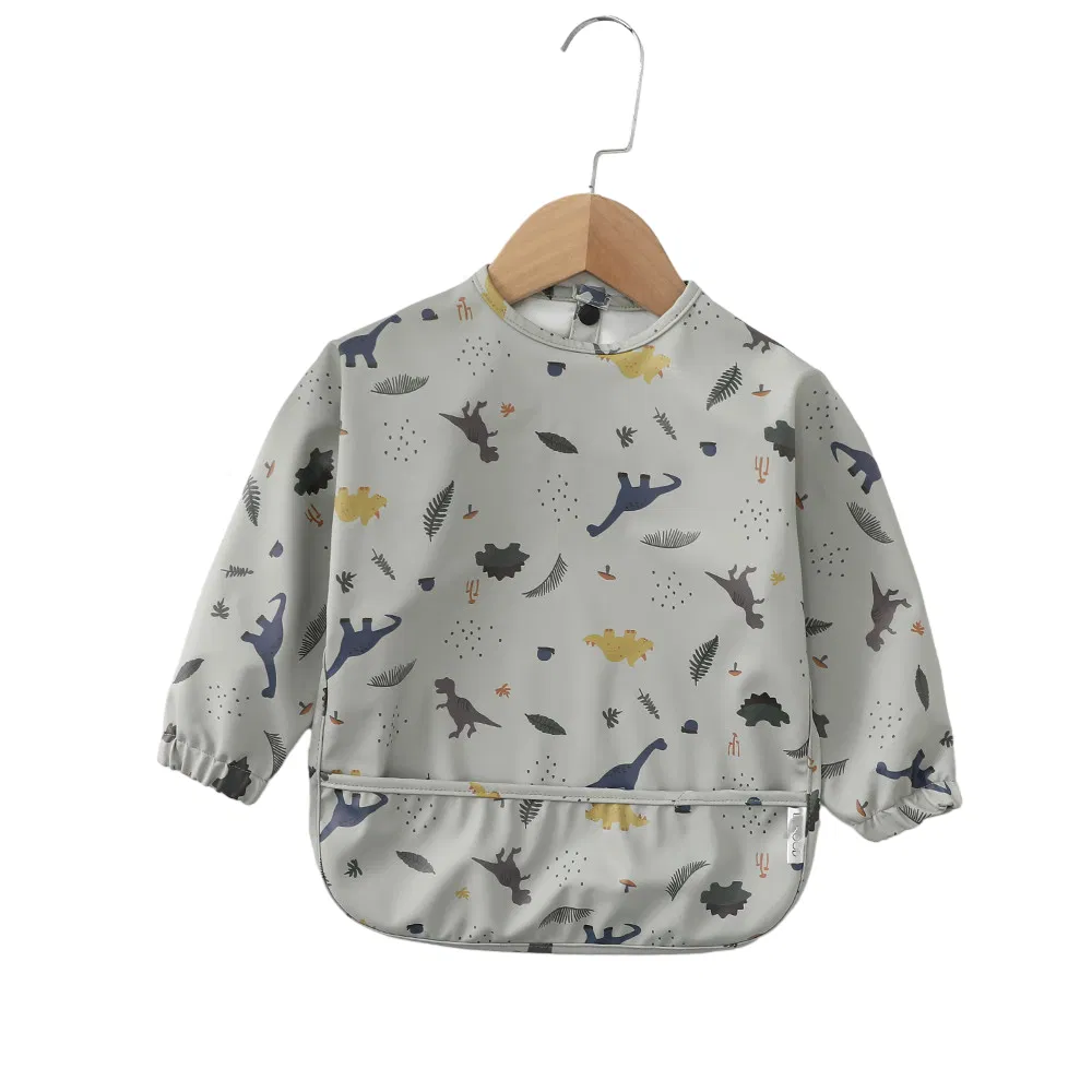 Children′ S Waterproof PU Long Sleeves Plastic Bibs Baby Eating Apron with Food Catcher