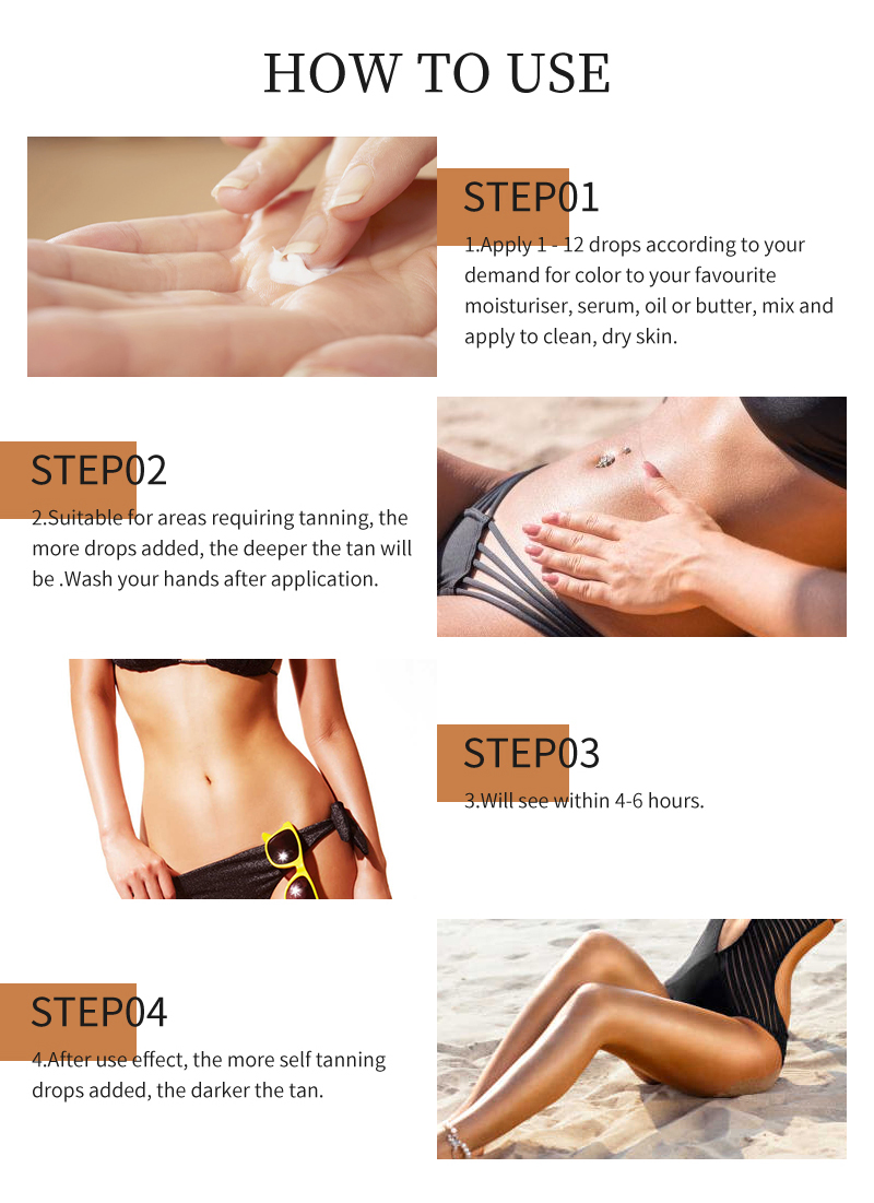 Private Label Self Tan Body Oil Organic Face Serum Self Tanning Drops Glowing Skin Solution Sunless Self Tanning Lotion Oil