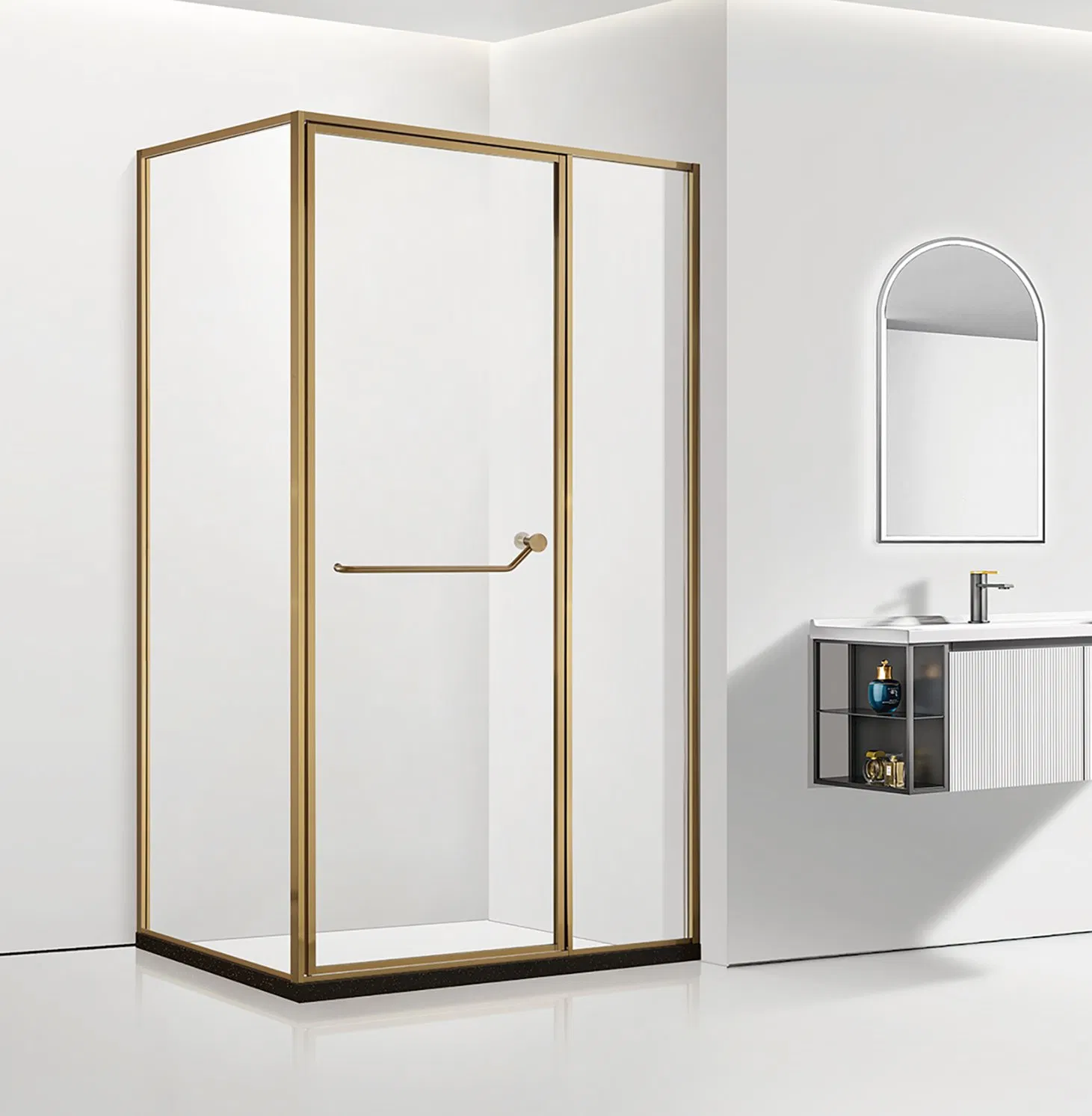 Family Style Sliding Simple T-Shape Glass Bathroom Shower Cabin Room