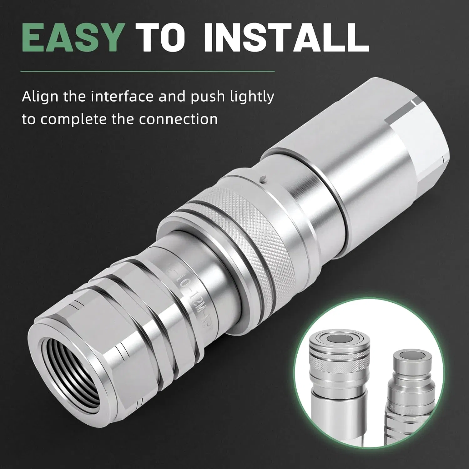 3/4" NPT Flat Face Hydraulic Couplers, Skid Steer Hydraulic Quick Connect Fittings - 3/4" NPT Thread & 5/8" Body ISO 16028 Flat Face Hydraulic Couplings