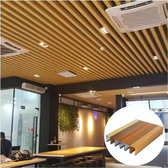 Home Decor Decorative Material WPC PVC U-Shape Easy Installition Baffle Suspended Ceiling Wall Garage Corridor Hall Shop Showroom WPC Ceiling