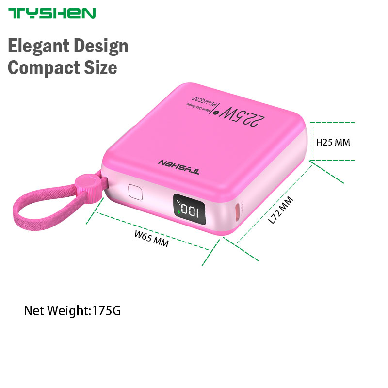 Ultra Mini Size Power Bank 10000mAh with Built-in Type-C Cable&Quick Charge