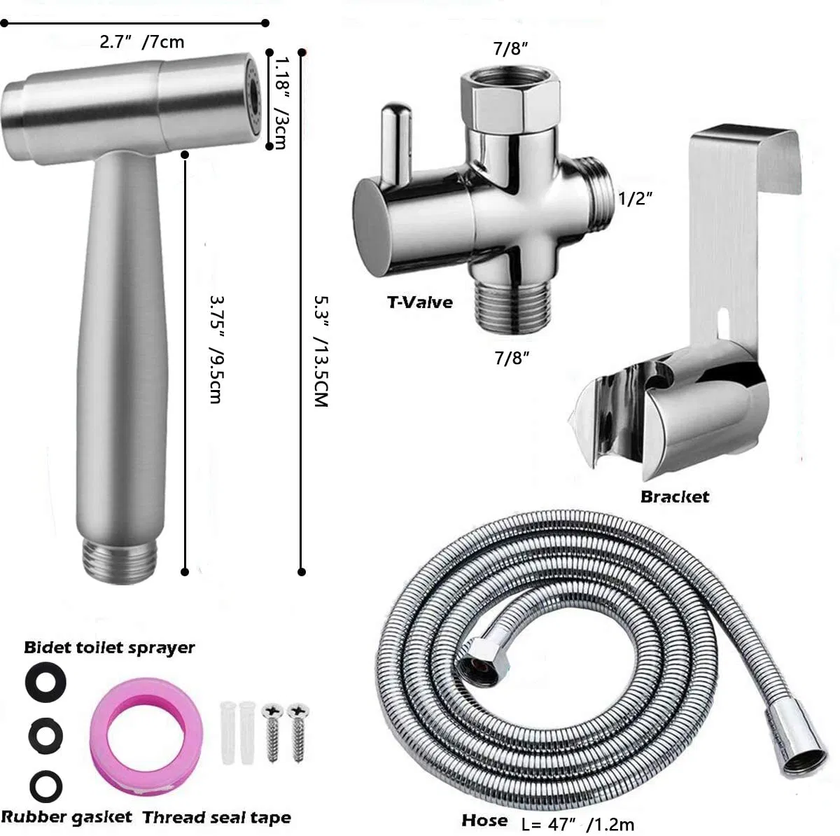 Aquacubic Handheld Bidet Sprayer for Toilet Stainless Steel Toilet Bidet Bathroom Sprayer Female Wash Sprayer