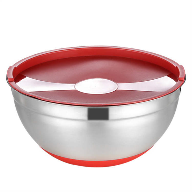 Kitchen Gadget Anti Slip Silicone Bottom Stainless Steel Metal Nesting Mixing Salad Bowls with Lids