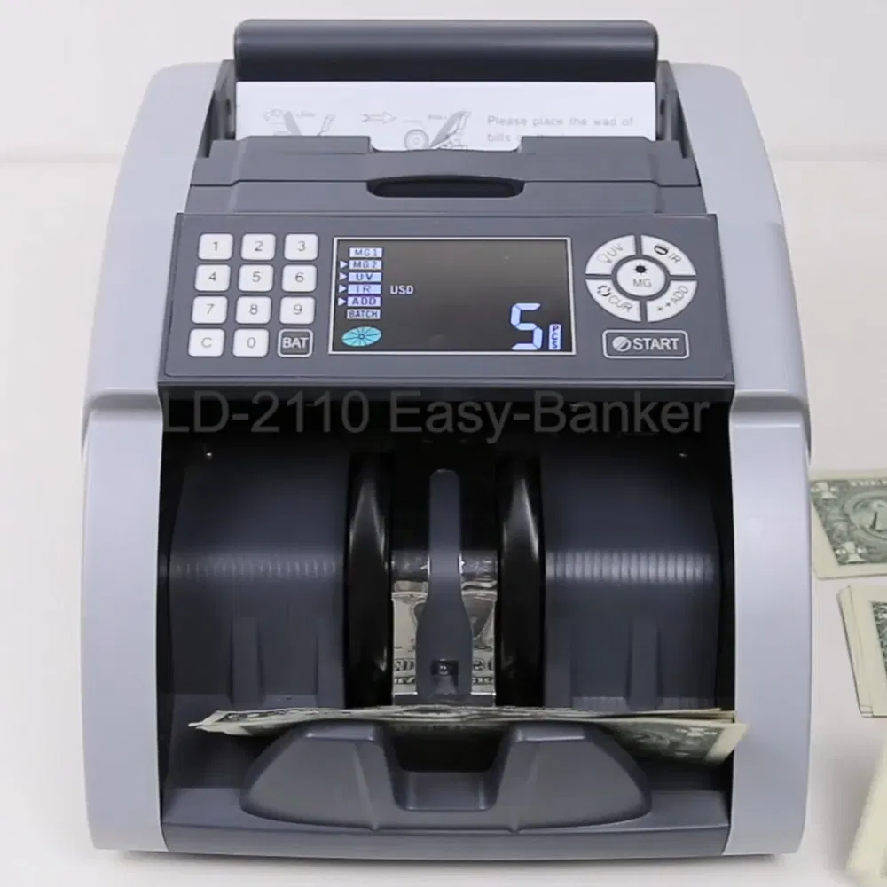 LD-2110 Professional Money Counter Bill Counting Machine with UV MG IR and Counterfeit Detection Bankonte Cash Detector