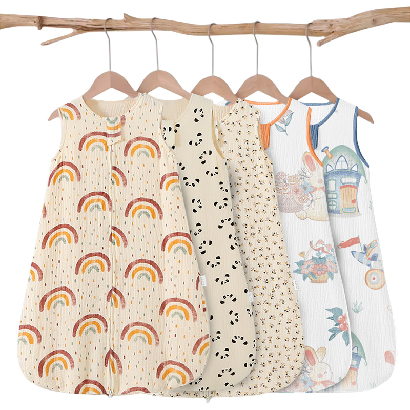 Sleeveless Style Baby Sleeping Bags Accept Custom Wearable Infant Blankets Cartoon Printed Baby Product Zipper Newborn Sleep Sack