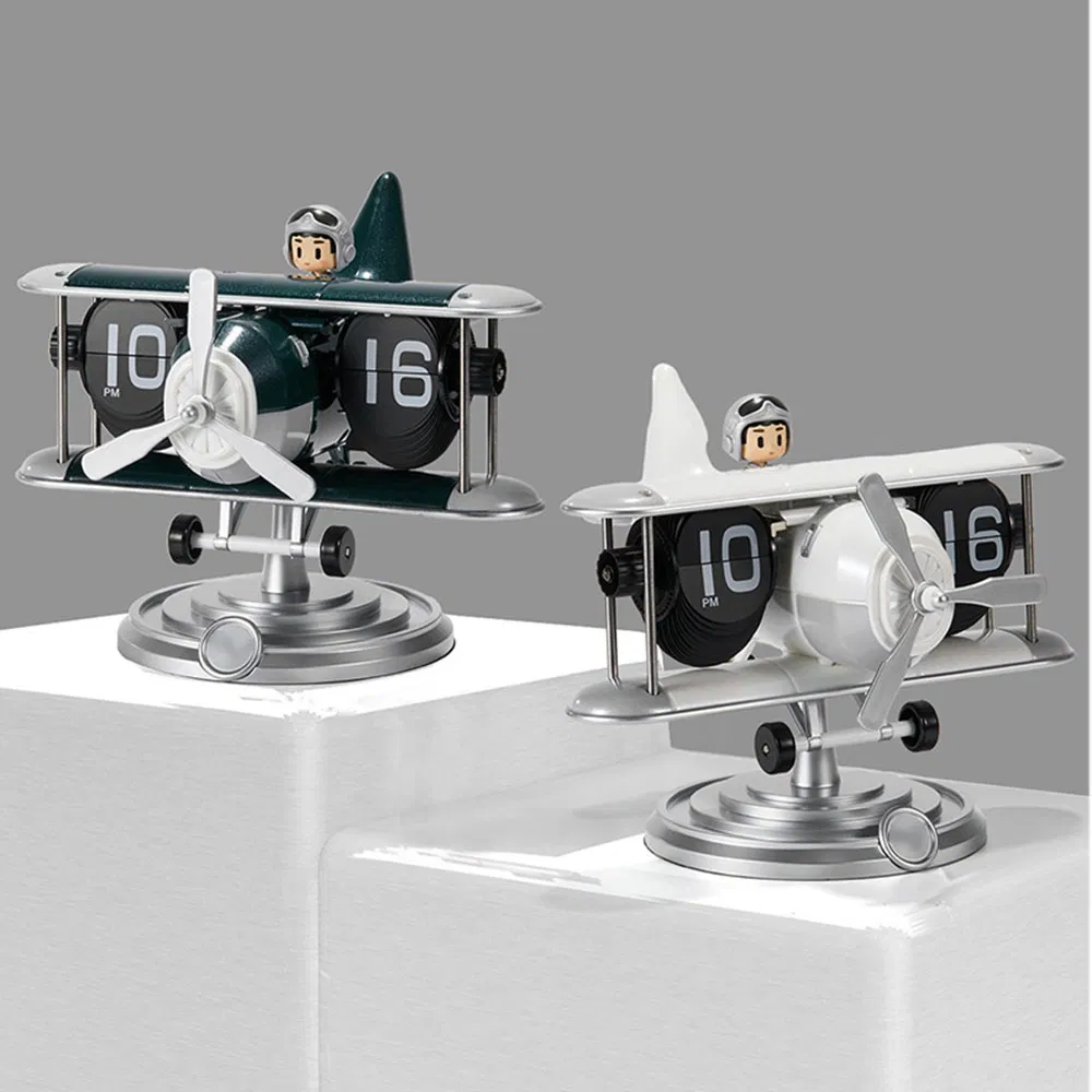 Hight Quality Retro Mechanical Airplane Page Flip Quiet Table Clock