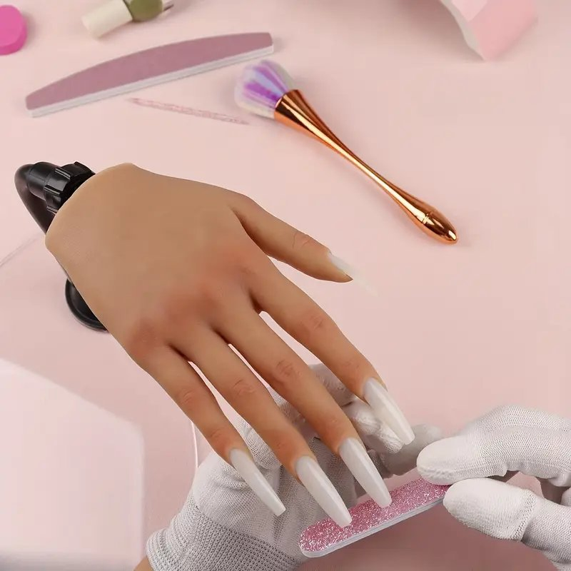 Premium Silicone Practice Hand for Acrylic Nail Art with Adjustable Bracket