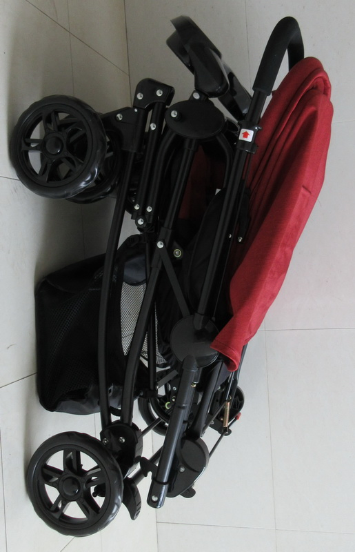 Red Pink Reverse Baby Stroller with Tray Folding Portable Baby Stroller