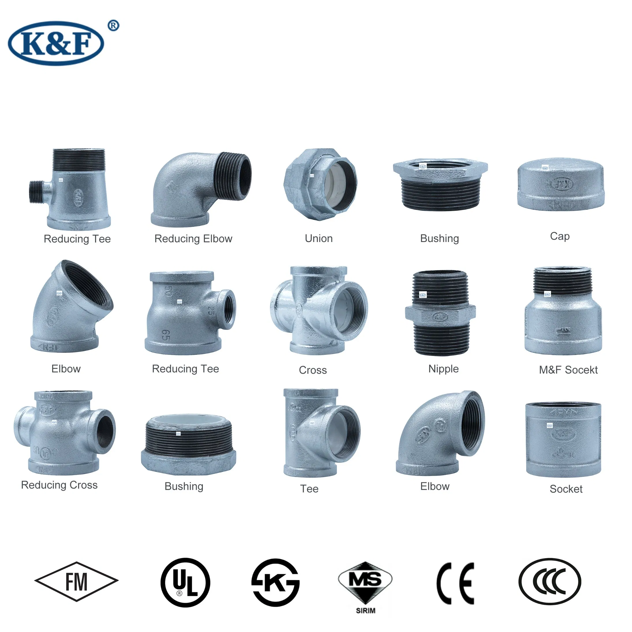 Kanaifu Malleable Iron Gi Galvanized Iron Threaded Pipe Fittings Tee for Water System