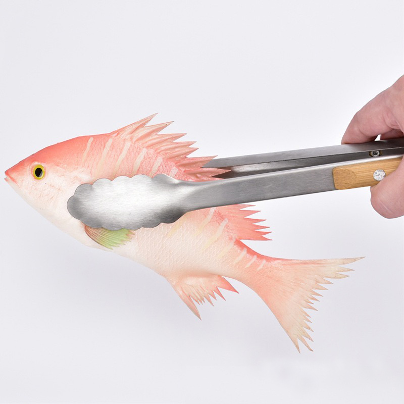 New Design and High Quality Stainless Steel Food Tongs with Bamboo Handle