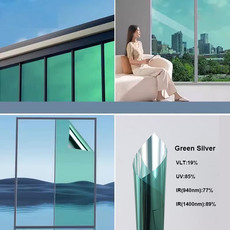 Green Silver UV Blockin Heat Rejection Privacy Decorative Window Building Glass Film