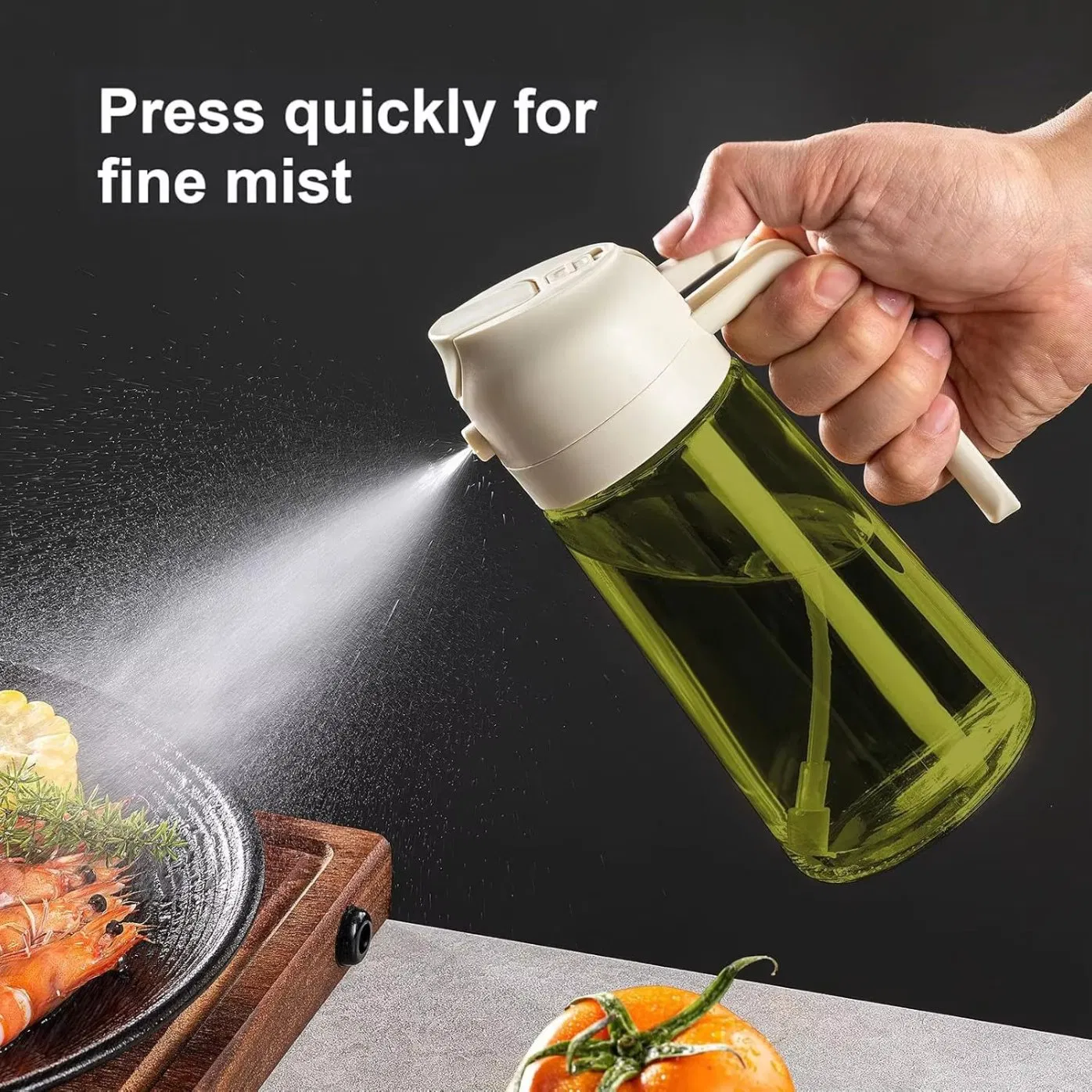 2 in 1 Food-Grade 470ml Oil Mister Sprayer Dispenser Glass Oil Bottle for Cooking for Air Fryer Salad Frying BBQ Amber Oil Sprayer