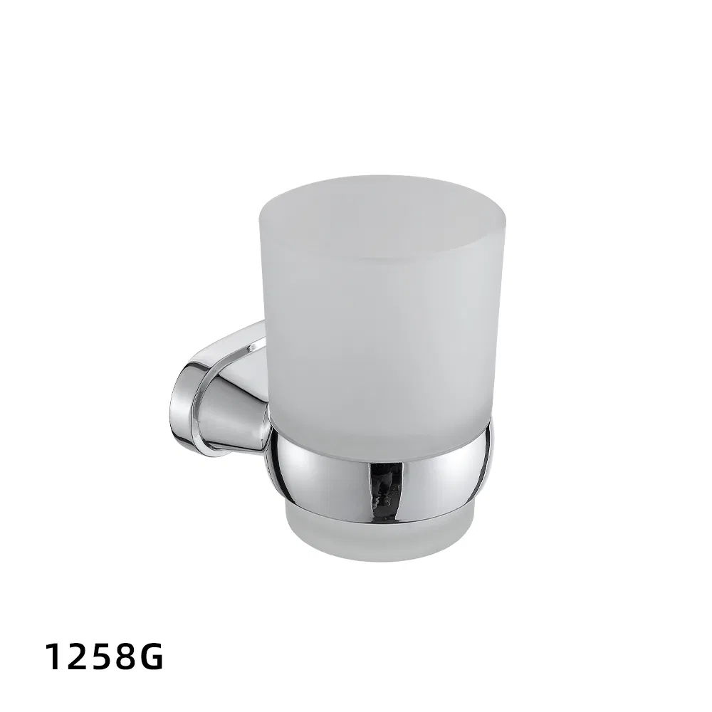 Wall-Mounted SS304 Stainless Steel Bathroom Accessories Toothbrush Holder with Clear Glass Cup