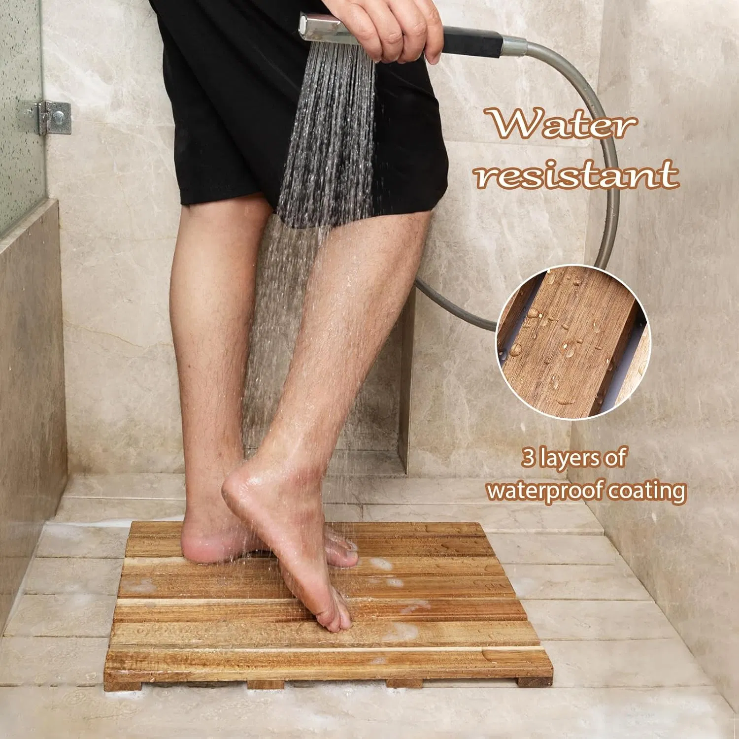 Acacia Wood Home Hotel Bathroom Bath Bath Mat Bathroom Mat