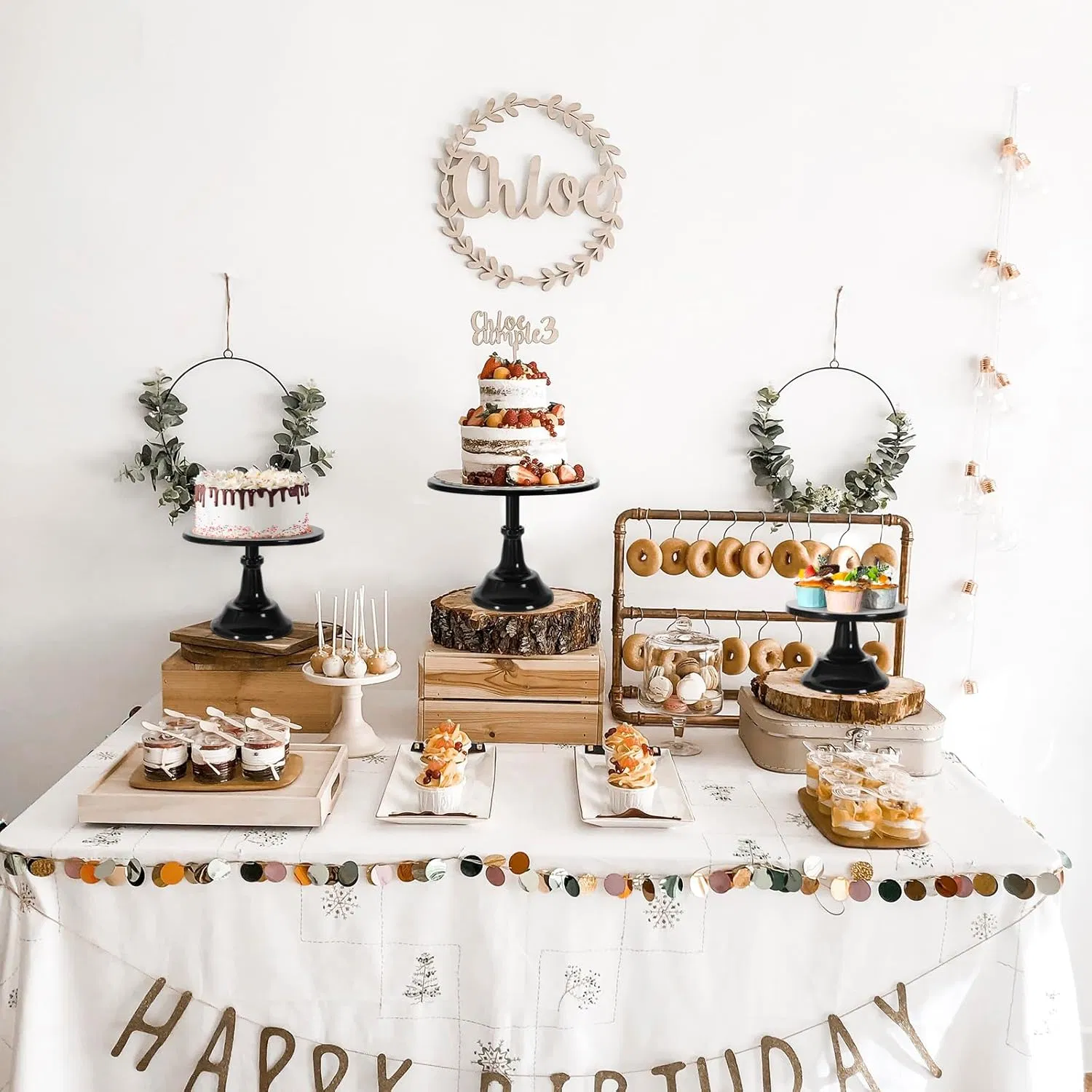 Stylish Black Multi-Tier Cake Stand for Birthdays and Events
