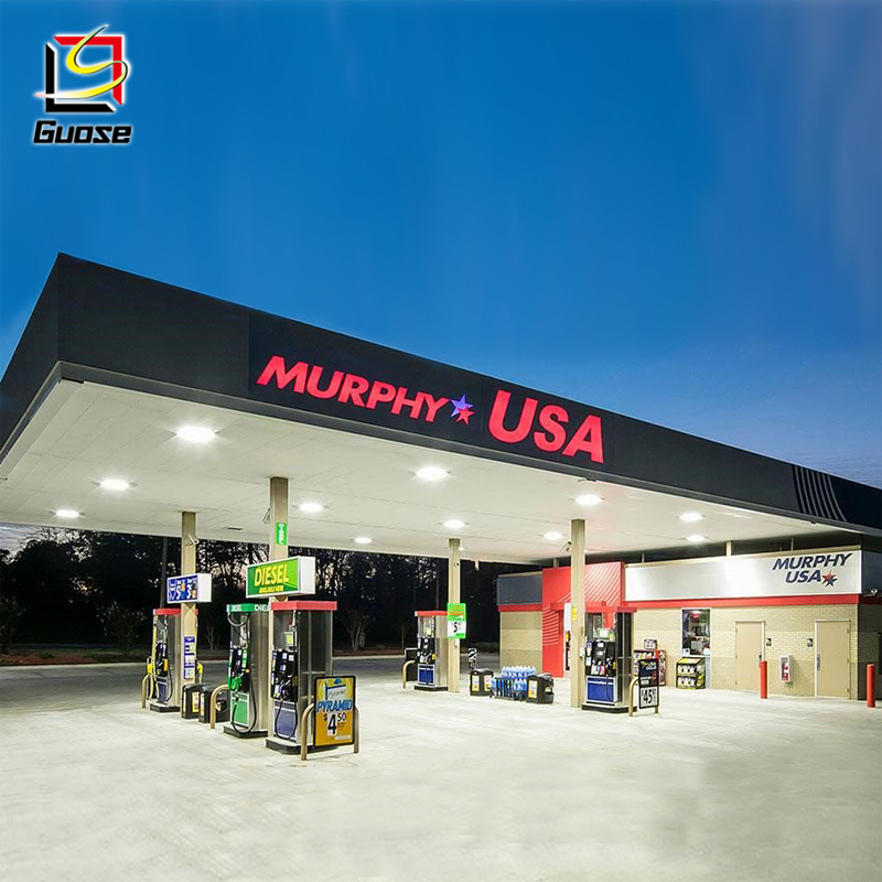 Steel Structure Canopy Roof Pylon Advertising Gas Price Sign Pillar for Brand Gas Station