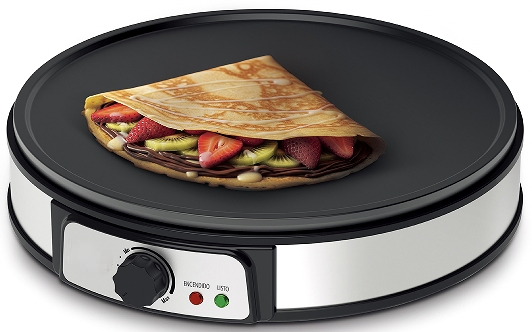 12-Inch Electric Crepe Maker with SUS Rim Nonstick Cooktop Portable Griddle Adjustable Temperature Control Includes Wooden Spatula, Batter Spreader