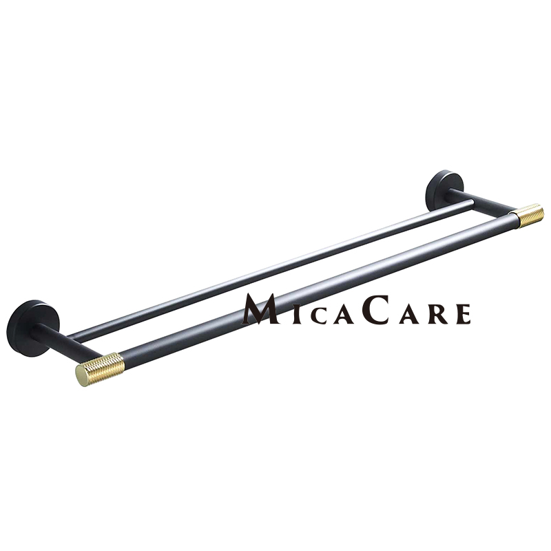 Elegant Wall Mounted Towel Bar Rack in Black and Gold Finish