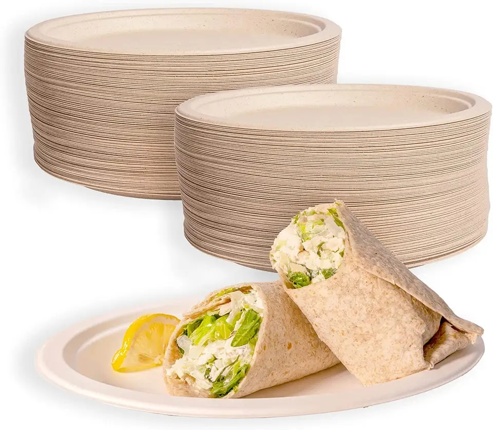 Compostable 6 8 9 10 Inch Custom or Inch Biodegradable Sugarcane Bagasse Pulp Paper Plates