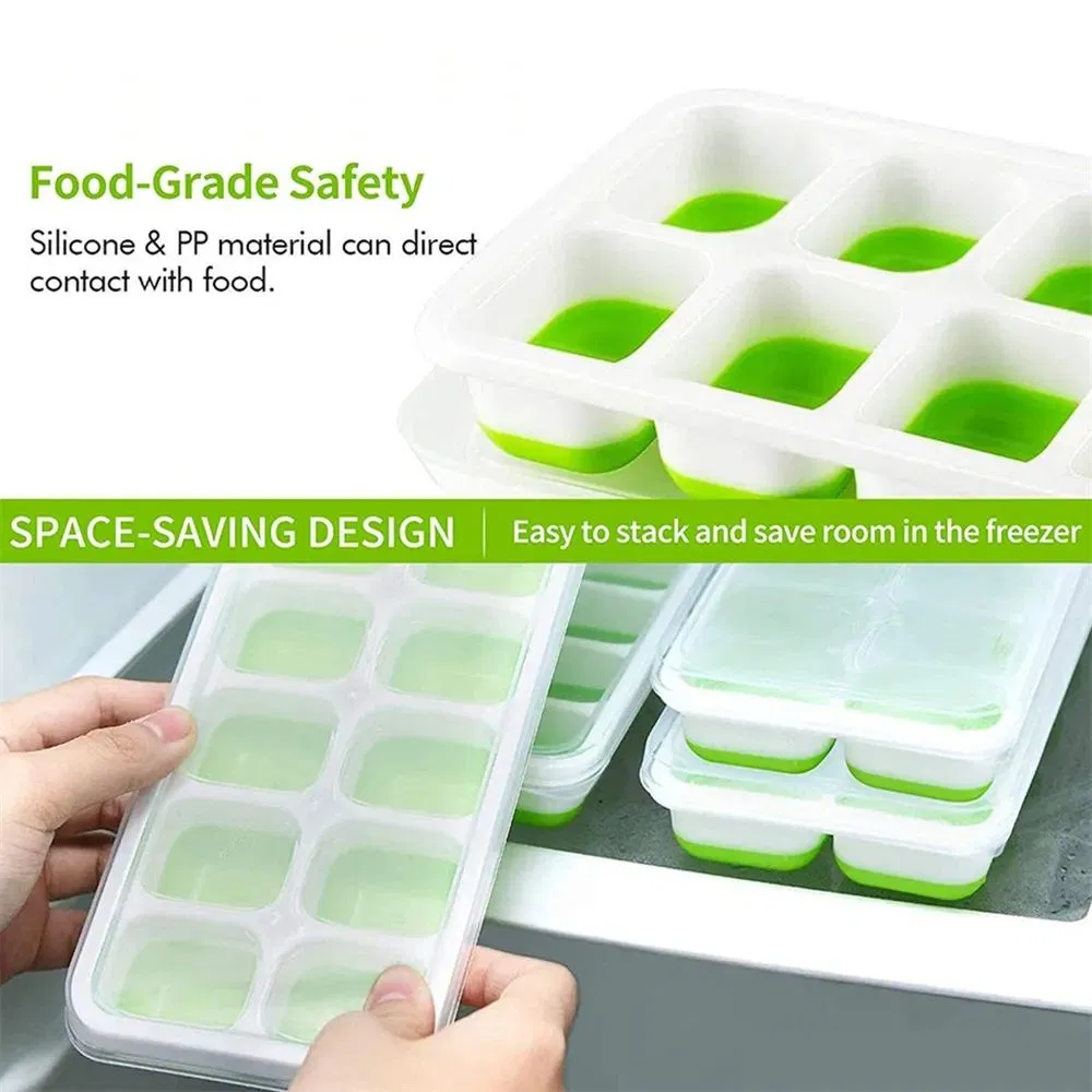 Ice Cube Trays, Silicone Easy-Release 14-Ice Trays with Spill-Resistant Removable Lid, BPA Free, Durable and Dishwasher Safe