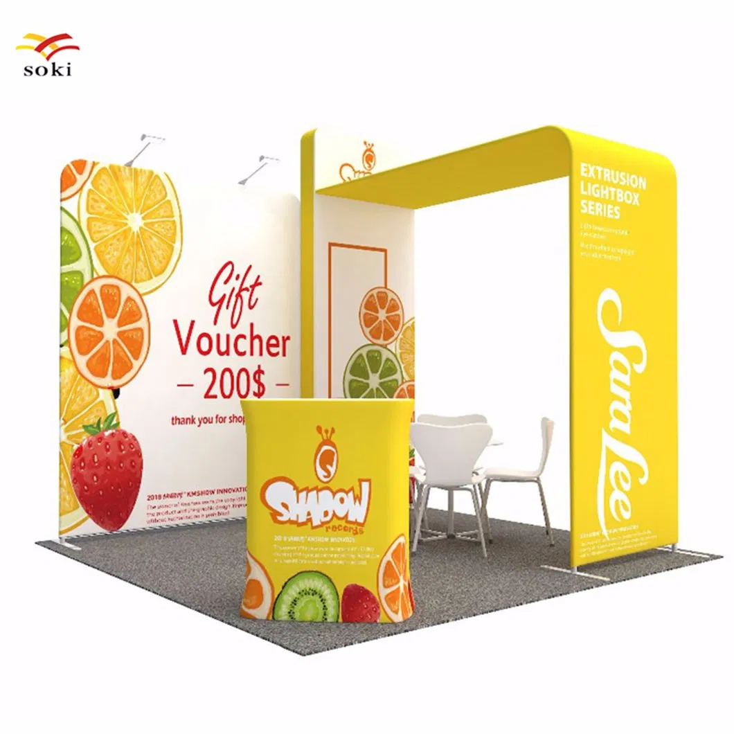 Custom Portable Modular Trade Show Booth Display 10X10FT Heavy Duty Aluminum Alloy Tension Fabric Backdrop Dye Sublimation