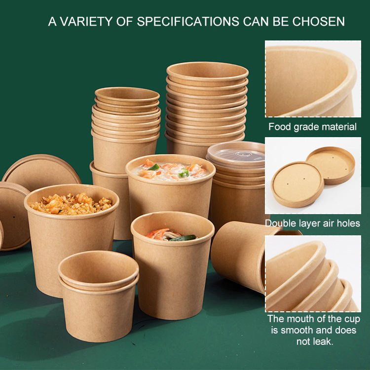 Disposable Kraft Soup Paper Cup Logo Printed Container for Noodles and Broth Takeaway Food Packaging