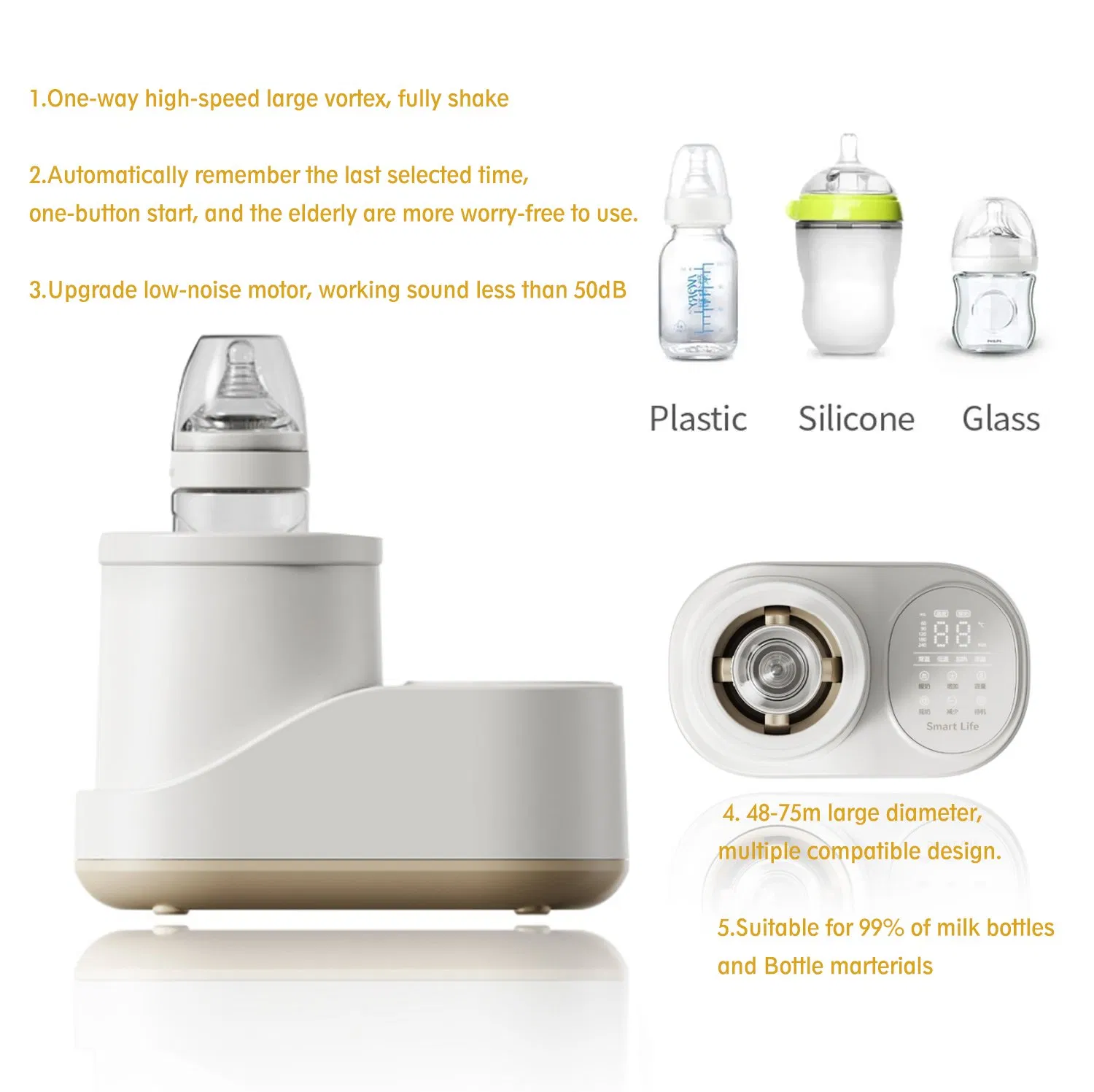 Hand-Free Milk Shaker Dissolve Evenly Electric Smart Baby Feeding Tools Fast Warm Bag Milk Within 3 Minutes Working Time up to 48hours Bottle Cups Warmer Heater