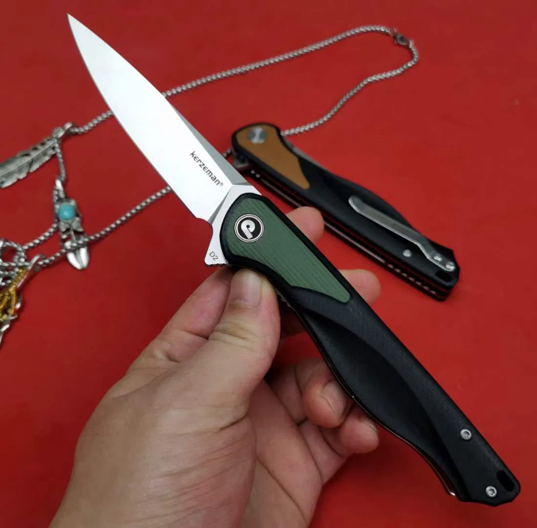 Pk-Ncs001 5 Inches Split Joint Double Color G10 Handle High Quality D2 Blade by CNC Ceramic Bearing System Quick Opening Folding Pocket EDC Knife for Outdoor