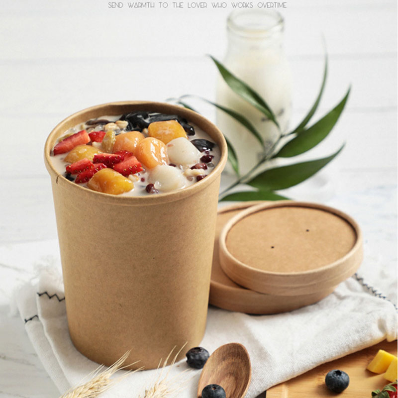 Customized Freezer Containers and to Go Cups Durable Heavy Duty Pint Ice Cream Kraft Paper Soup Bowl with Lid