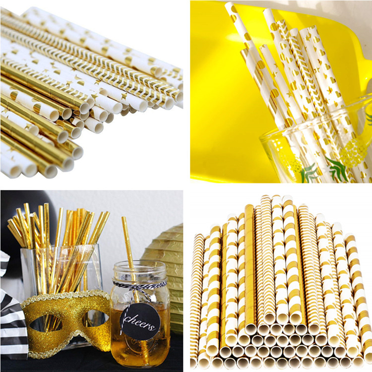 Drinking Paper Straws Gold Silver Straw Baby Shower Kids Happy Birthday Party Wedding Decoration Event Christmas Supplies
