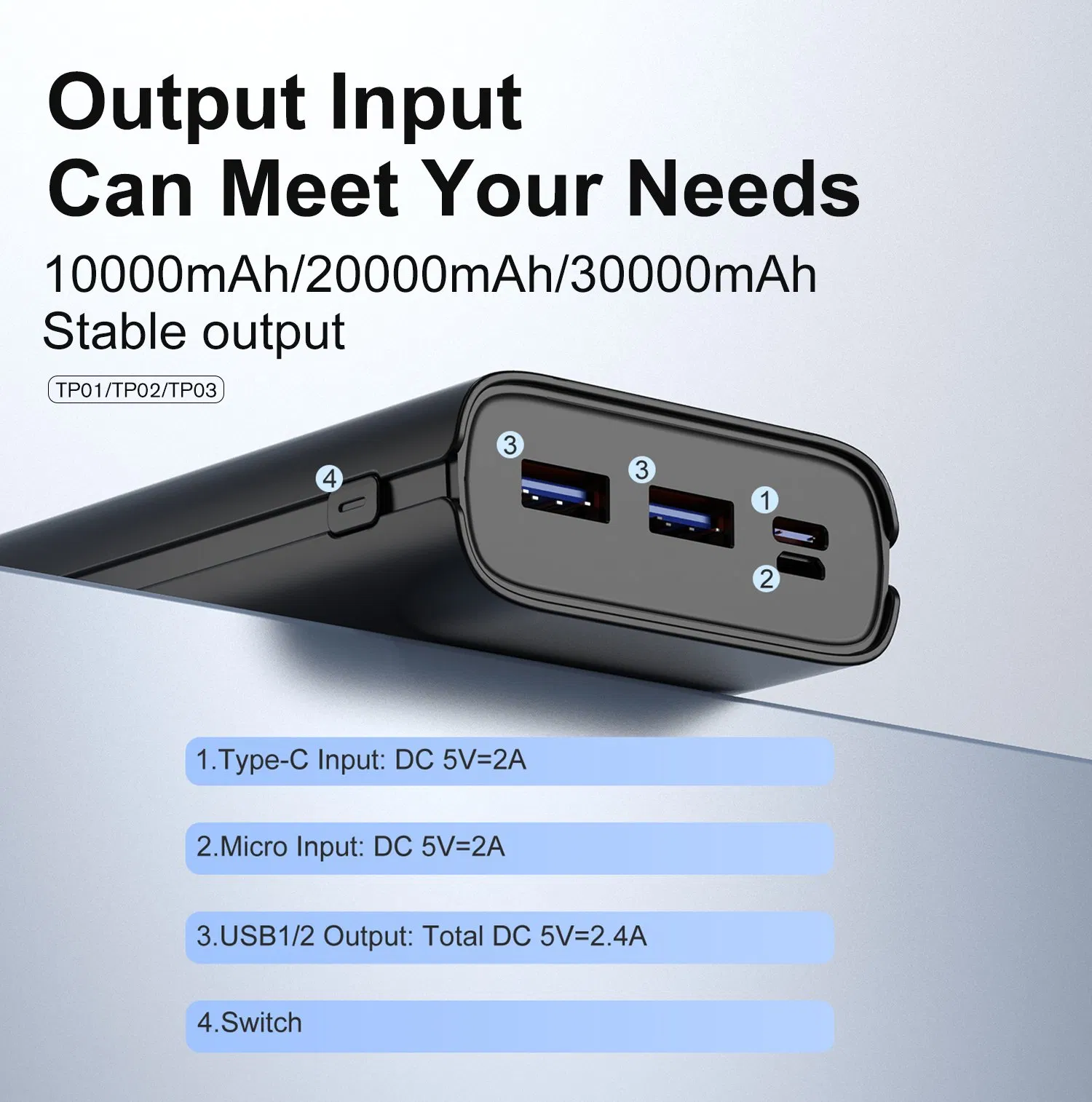 Aspor OEM ODM Mobile Phone Portable Power Bank 10000mAh 20000mAh 30000mAh