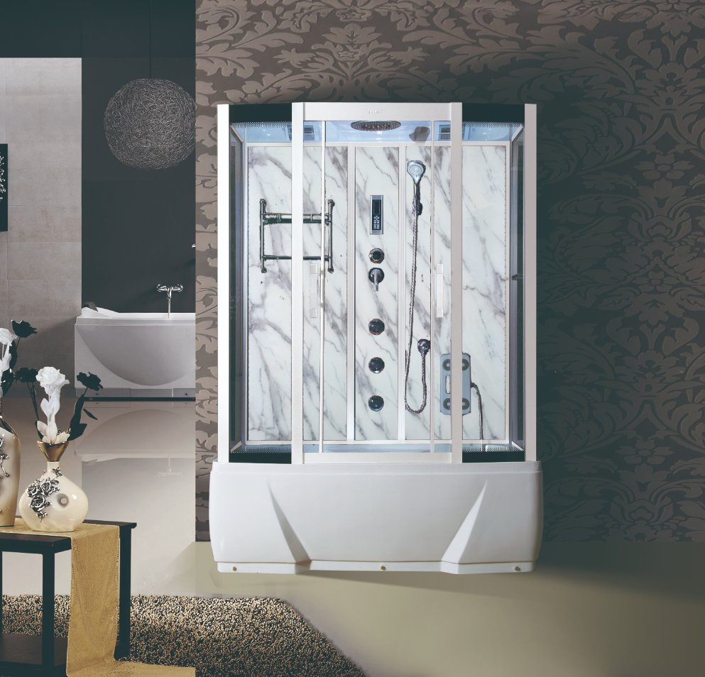 Rectangle 5mm/6mm/8mm Customized Aluminum Frame 85*170 Golden Black Tempered Slidding Glass Steam Computer Control Shower Cabin with Top Shower Foot Massage