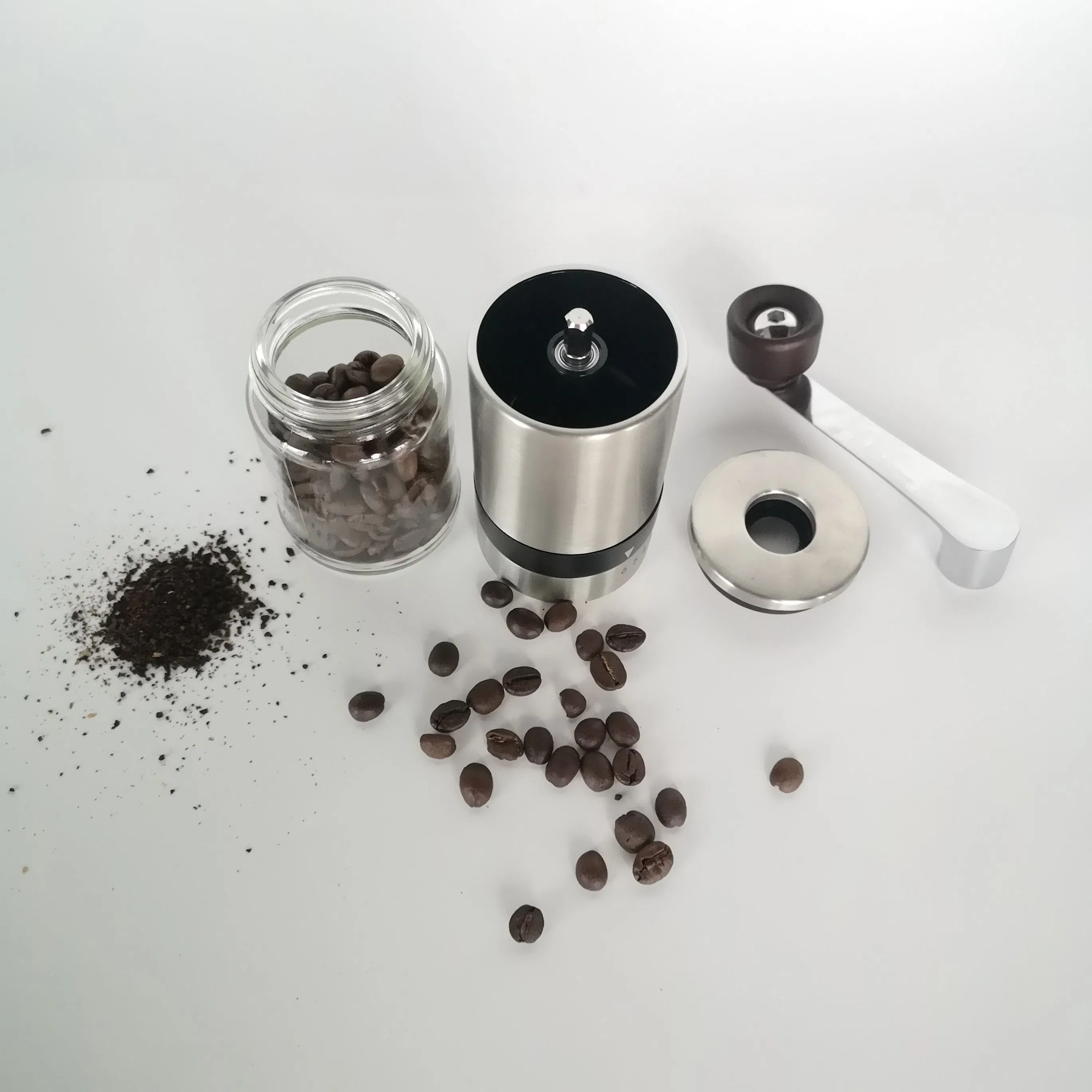 Low MOQ Customized Manual Glass Bottle Coffee Bean Grinder Hand Crank Coffee Grinder