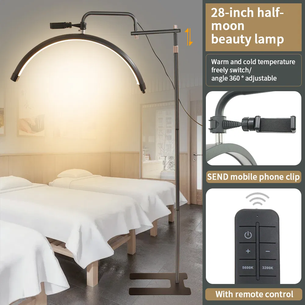 28-Inch Half-Moon Beauty LED Lamp&U-Shapde Medical Multi-Pole Floor Lamp for Beauty Salon