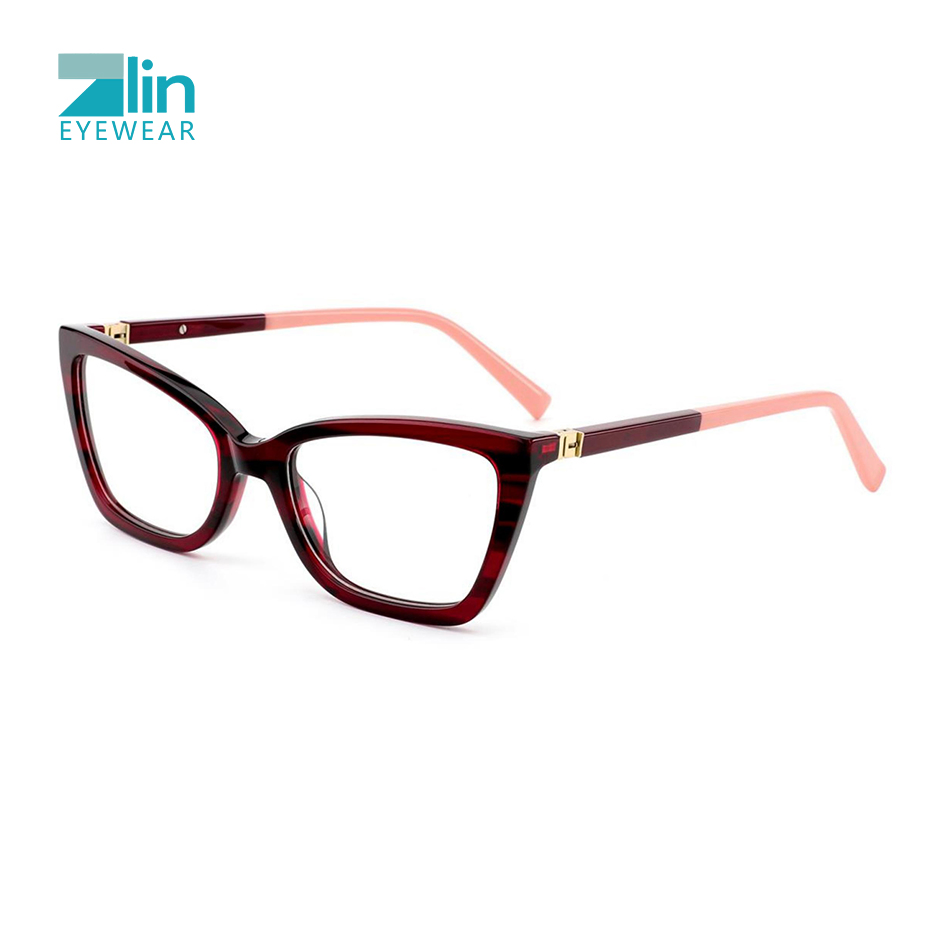Zlin Wholesale Plastic Design Eyeglasses Best Quality Fashion Cat Eye Acetate Optical Glasses Frames