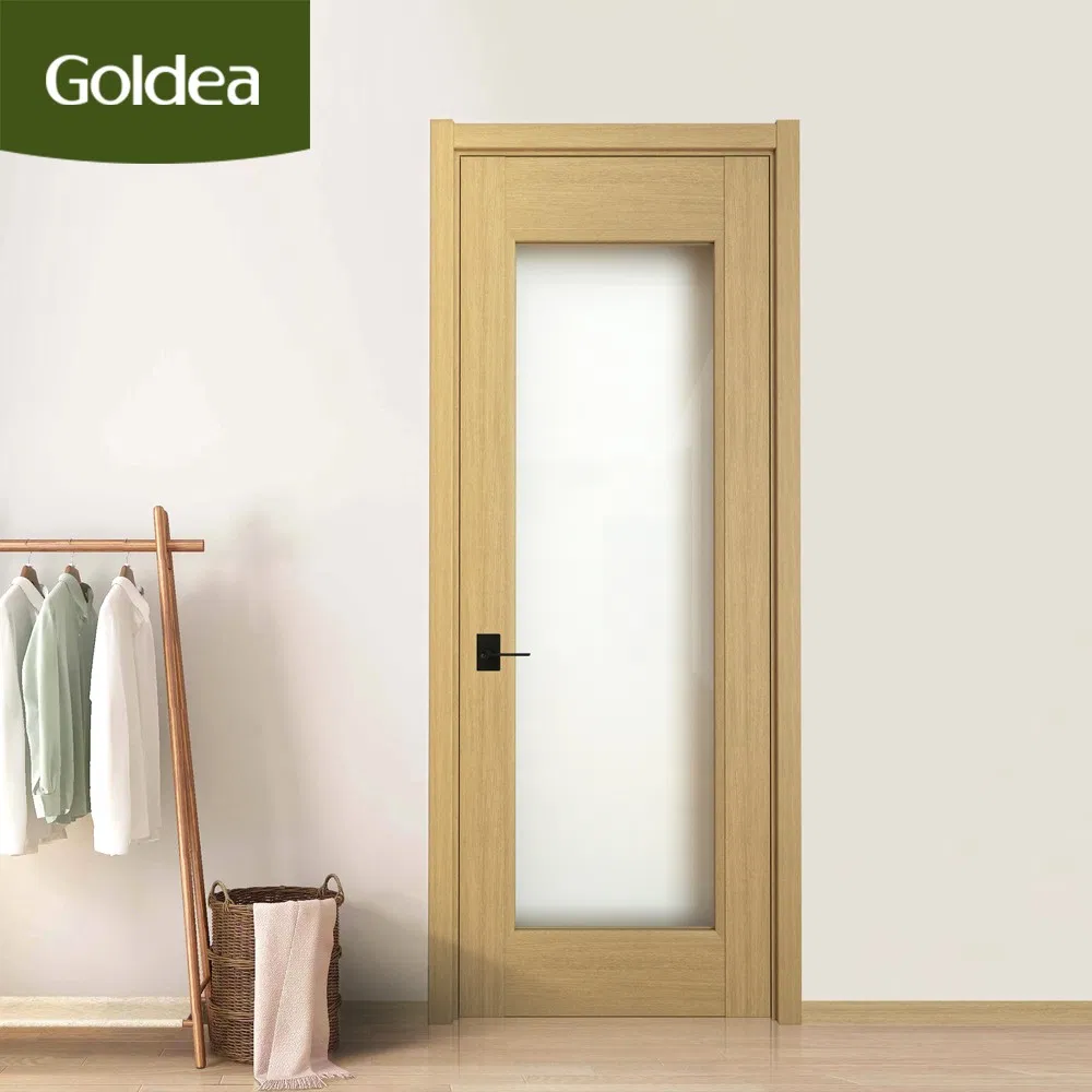 Goldea 39 Year Factory Wholesale Price Customized Modern Simple Design Strips Inlay Bedroom Hotel Interior Glass Solid Wood PVC Door